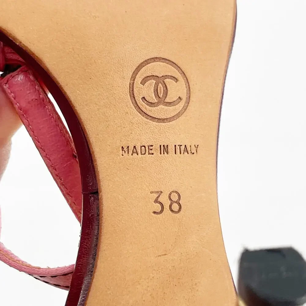 Chanel Vintage Pink Double Strap Satin Bow Cork Sole Slide Sandal Heels EU 38